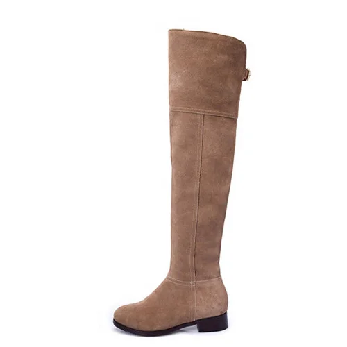 khaki suede Высокие Сапоги выше колена; черные женские сапоги до колена из натуральной кожи на каблуке 3 см; женская зимняя обувь; LIH02 muyisxi - Цвет: khaki suede