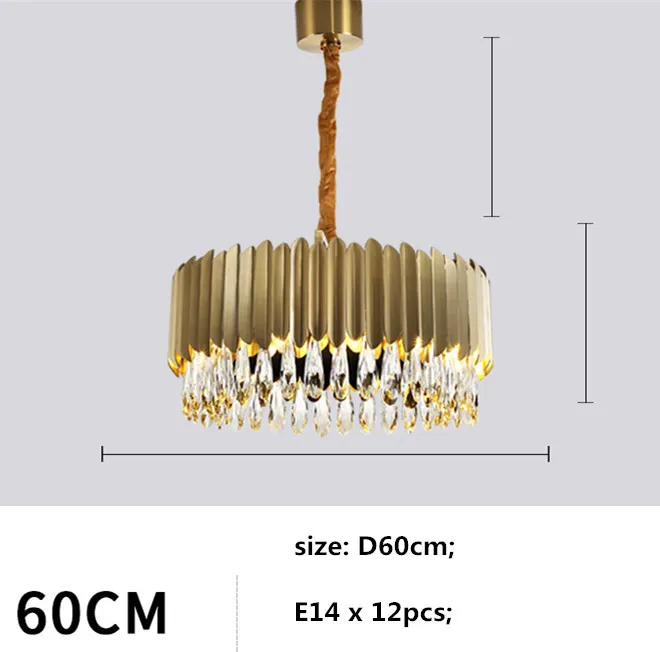 gold D60cm E14x12 Современный Блестящий Круглый стальной E14 светодиодный подвесной светильник фойе K9 хрустальный светодиодный подвесной светильник Внутреннее освещение Регулируемая цепочка Подвесная лампа - Цвет корпуса: gold D60cm E14x12