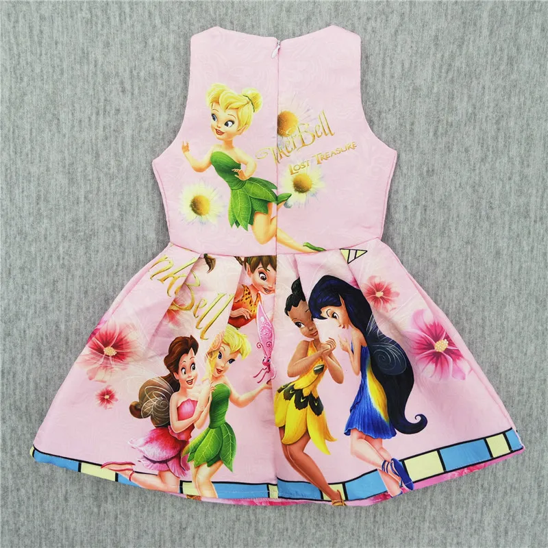 Платье для маленьких девочек нового бренда 2017 Мультфильм Тинкер Белл принт