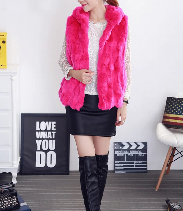 Новое поступление 2019 женский жилет из натурального кроличьего меха цельный Рекс