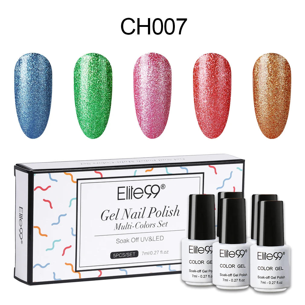 CH007 Elite99 5 шт./компл. Платиновый Гель-лак 7 мл супер блестящие Блестящий Гель-лак для ногтей УФ гель Лаки лак подарочная коробка - Цвет: CH007