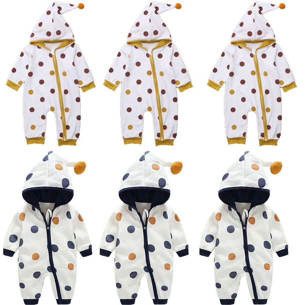 New Arrival Toddler Dot Romper Spring Fall Cotton Newborn Baby Boy Girl Hooded Zipper Jumpsuit Children Casual One-Piece Outfit
