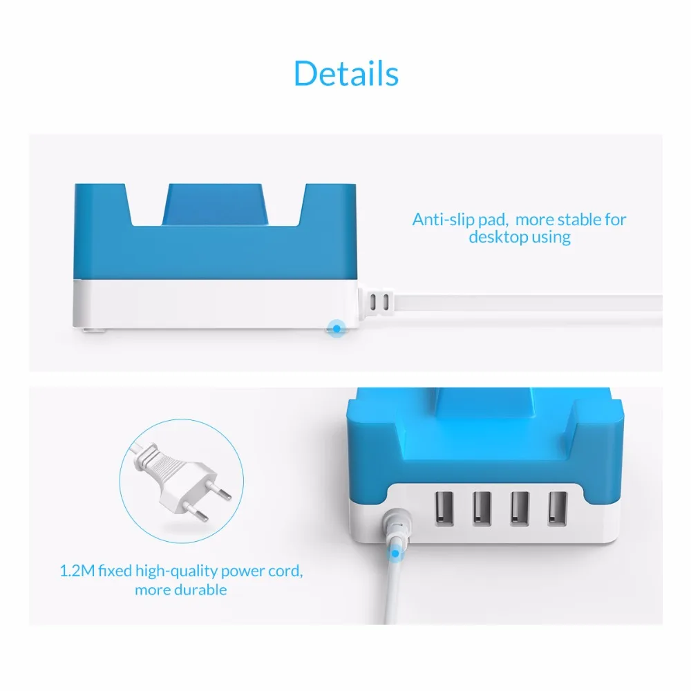 ORICO 4 порта 20W настольное USB зарядное устройство с телефоном/планшетным креплением для iPhone 6 6S 7 samsung Xiaomi HUAWEI LG-(CHA-4U