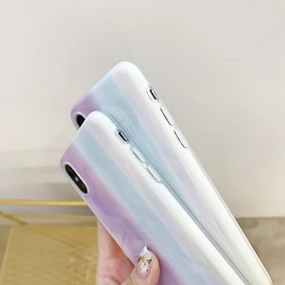 Градиентная Лазерная Радуга Мраморный чехол для iPhone X XS MAX XR Блестящий Мягкий ТПУ