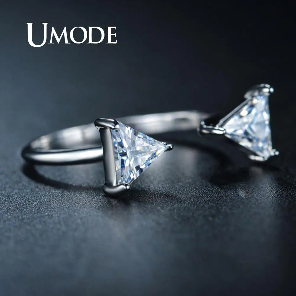 Модные обручальные кольца UMODE с двойным треугольником простые регулируемые