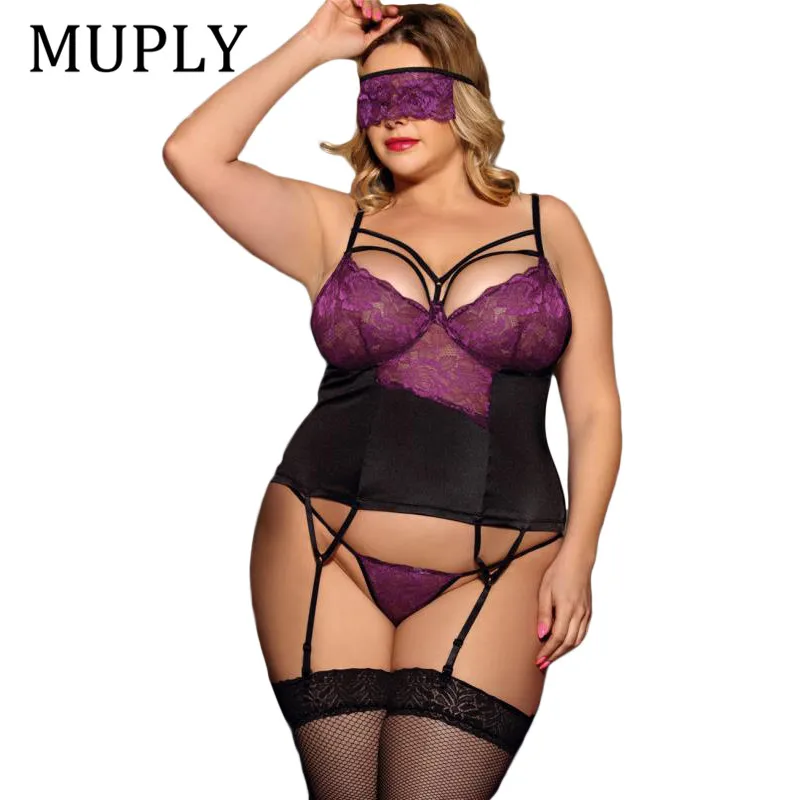 MUPLY, озорное женское сексуальное белье размера плюс, платье Babydoll+ стринги, кокетливое кружевное нижнее белье, Эротическая Пижама Babydoll, одежда для сна