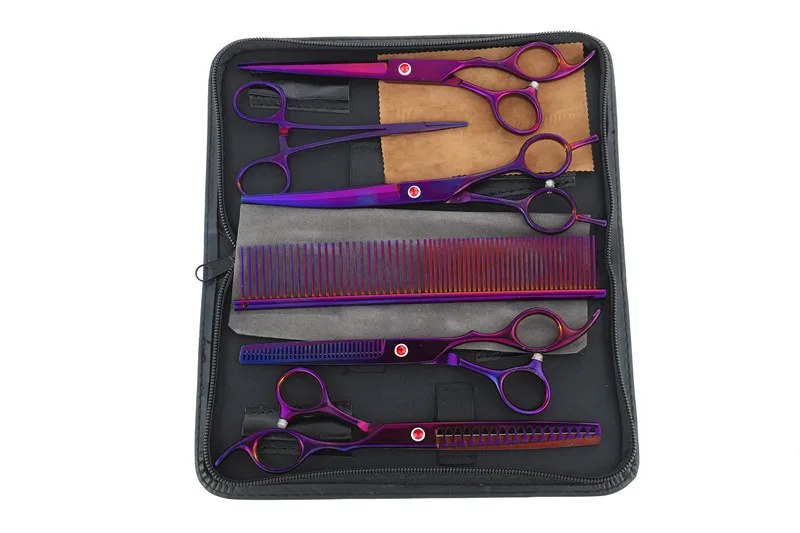 purple-set 4 Японские 440c 7 дюймовые ножницы для парикмахерских, товары для парикмахерских, титановые Профессиональные Парикмахерские ножницы для стрижки волос - Цвет: purple-set 4
