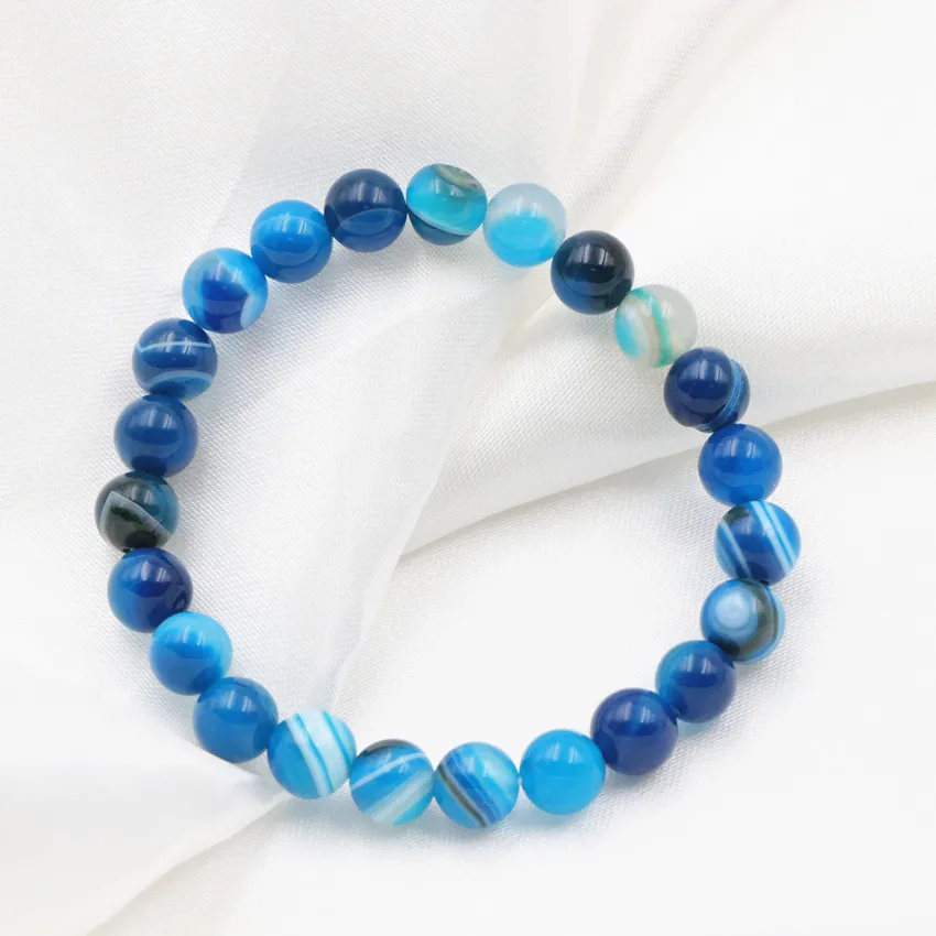 New Vintage Strand Bracelet Natural Agates Stone Veins Onyx 8mm Round Beads Bangle Bracelets Charms Wristband Jewelry 7.5&quot A616 |