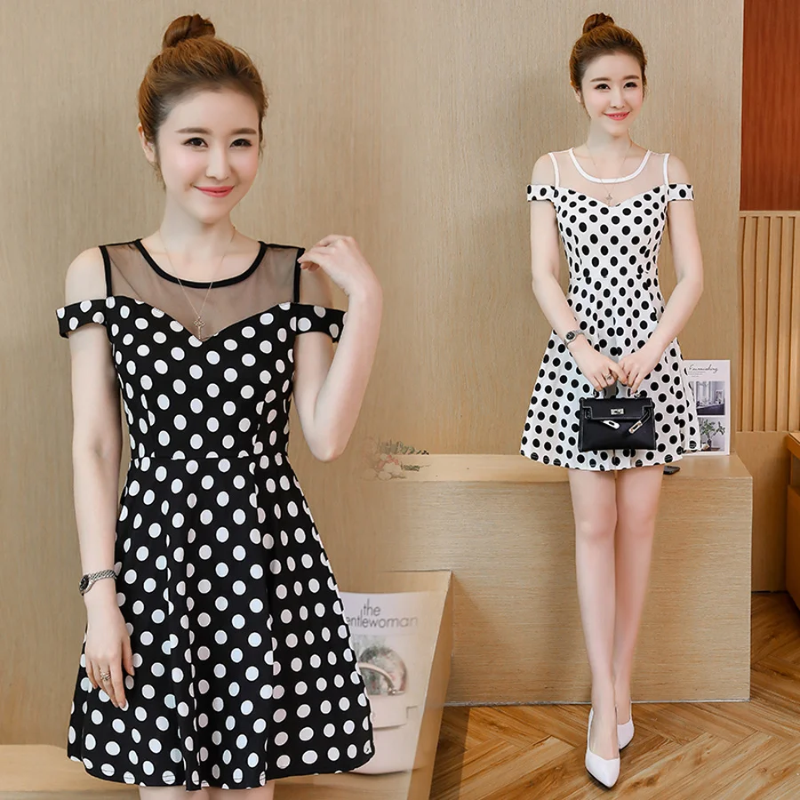 2020 Корейский Новый Винтажный сарафан в черный горошек летнее сексуальное