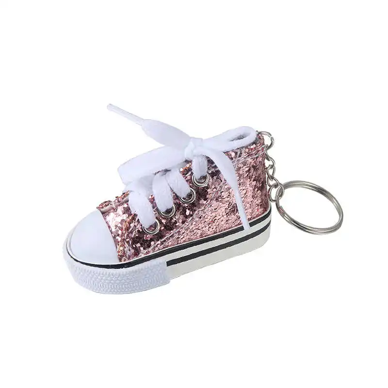 Розовый SUKI Cute Tenis брелок в форме обуви сумка Шарм сверкающий блеск брелок для ключей подарок спортивный мини брелок-кроссовок для ключей забавные подарки - Цвет: Розовый