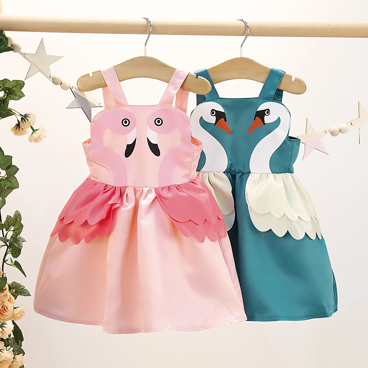 Kawaii/розовое платье с принтом «Фламинго», праздничное платье без рукавов, наряд для дня рождения, платье для девочек от 4 до 5 лет
