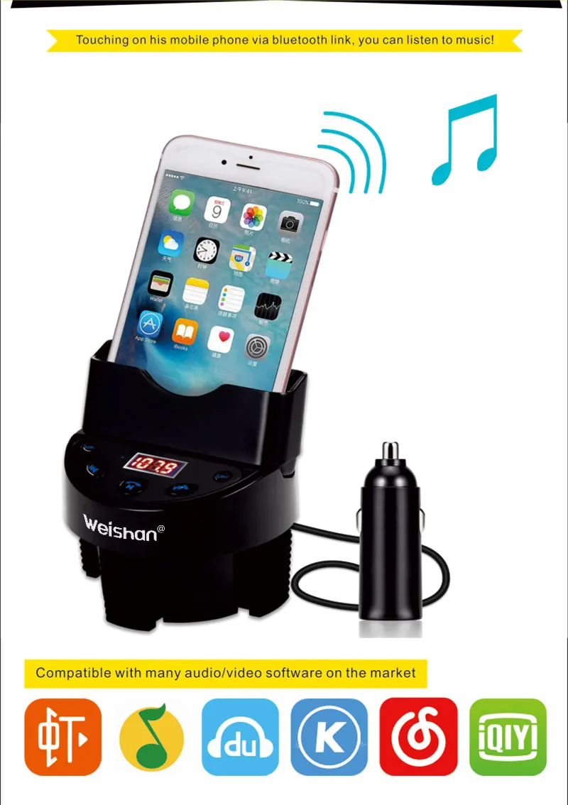WEISHAN Авто bluetooth handsfree автомобильный комплект fm-передатчик модулятор a2dp Mp3 плеер держатель мобильного телефона bluetooth voiture