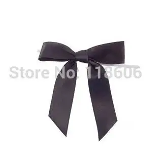 

Free Shipping 500pcs/lot Solid pBlack Satin Pre-Tied Ribbon Bow for Cello Bag Chocolate