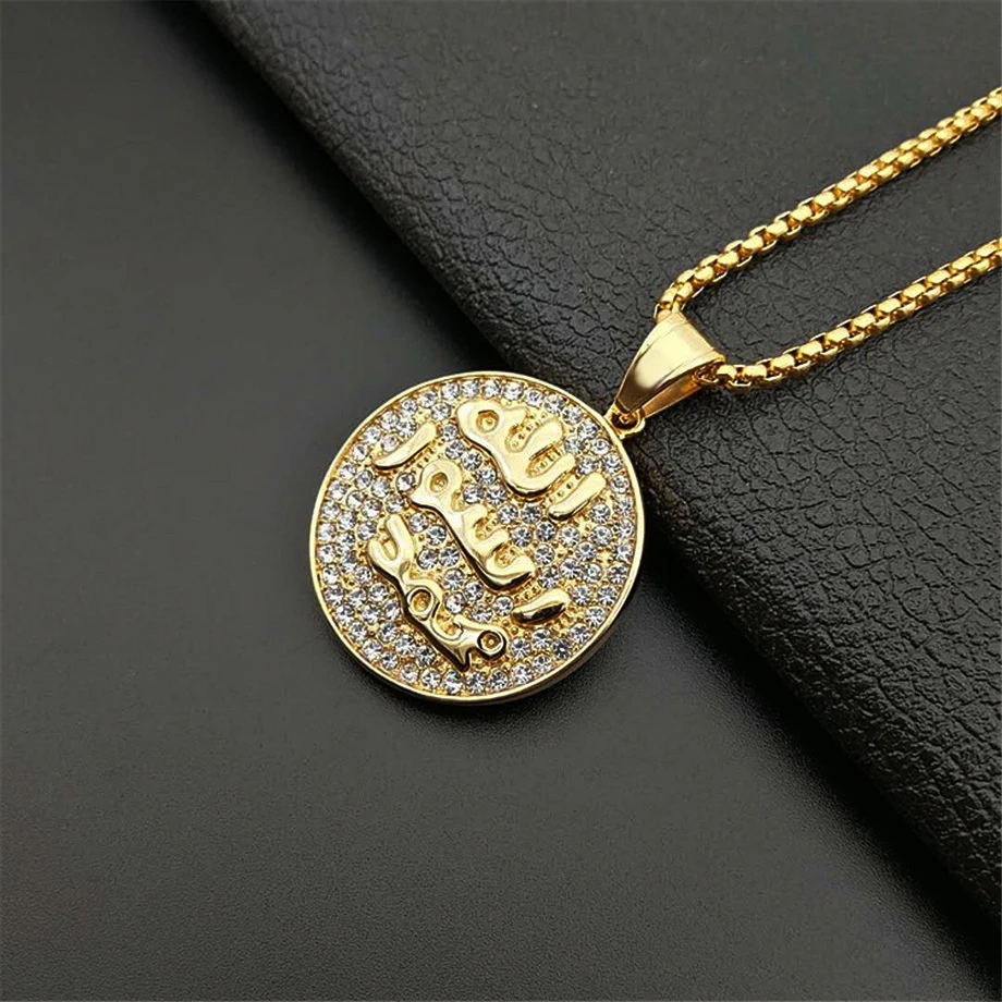 Хип-хоп Iced Out Allah AYATUL KURSI ожерелье из нержавеющей стали мусульманское круглое