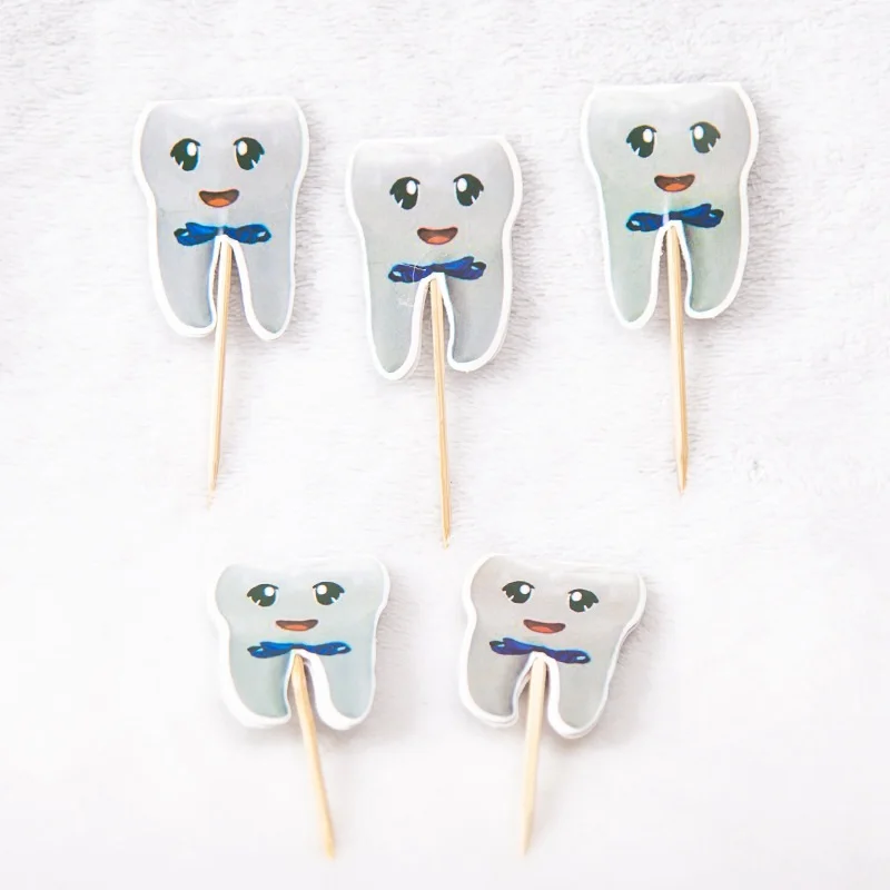 10pcs cupcake tag bl Вечерние зубы для мальчиков и девочек, розовые, синие, с порошковыми зубами, для новорожденных, Ilk Disim, Детские вечерние украшения с зубами - Цвет: 10pcs cupcake tag bl