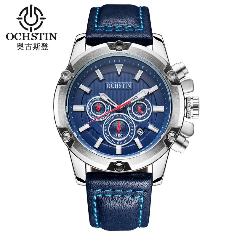 

OCHSTIN Brand New Fashion Casual Man Male Chronograph Clock Military Army Sport Watches Leather Strap Luxury Wrist Quartz Watch