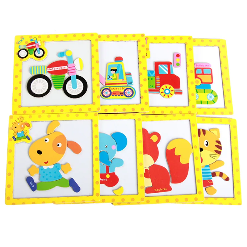 Animal wooden three-dimensional children's jigsaw blocks intellectual power building toys 1-2-3 years old | Игрушки и хобби