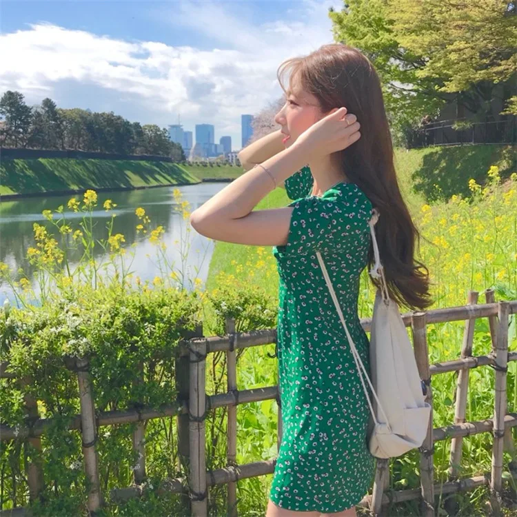 Женское платье с треугольным вырезом GRUIICEEN летнее из шифона принтом в стиле бохо