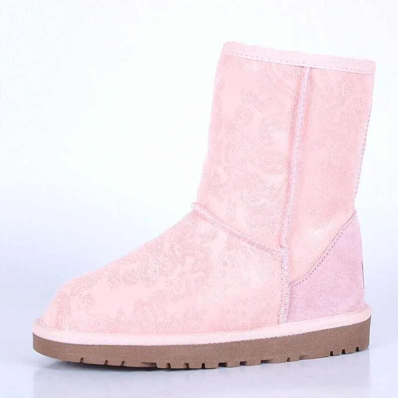 

Snow Women Boots Women Thick Fur Warm Flat Platform Genuine Leather Snow Boots Winter Shoes 2018 New Print Winter Boots Lady