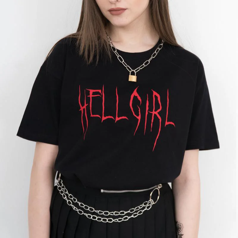 Футболка Hell Girl Женская с красными буквами эстетическая одежда Ад ангел Boy Лил Пип