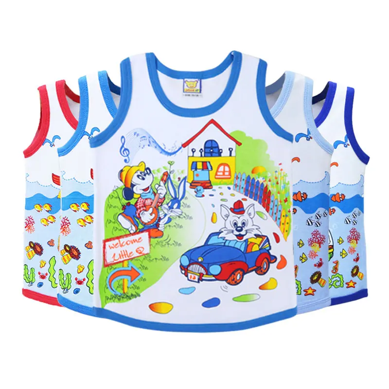 Style C for boys Г.; 5 шт/лот; Детские жилеты из чистого хлопка с круглым вырезом; летние рубашки для мальчиков; топы с бретельками для девочек; детская одежда - Цвет: Style C for boys