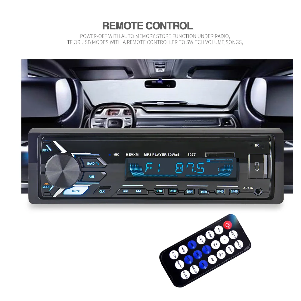 HEVXM 3077 Bluetooth Радио 12 В Aux вход стерео аудио In dash 1 Din FM USB пульт дистанционного