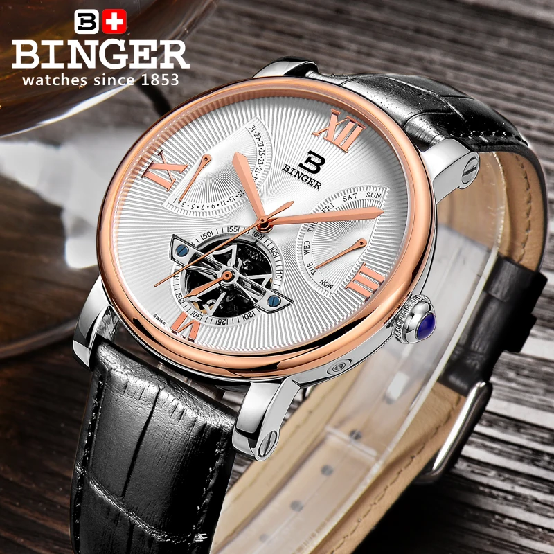Швейцарские мужские часы Tourbillion автоматические механические бингера люксовый