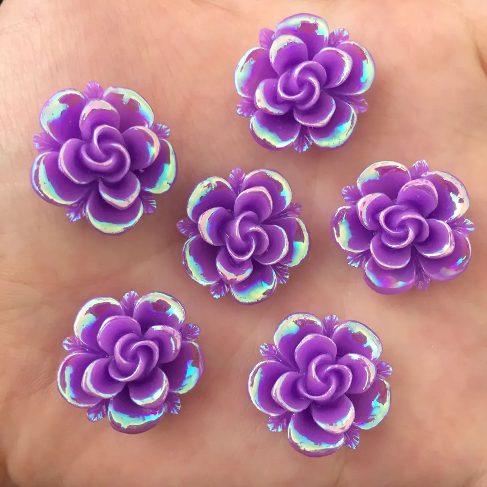 

Hot 100PCS AB 20mm Resin Flower Stone Flatback Wedding Diy Buttons Scrapbook Crafts R27*10