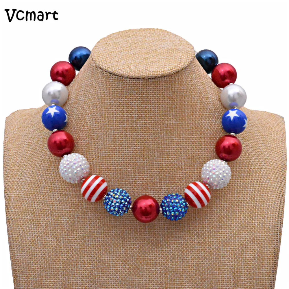 Vcmart July 4th 1 Набор массивное ожерелье красный/синий из бисера жевательной резинки
