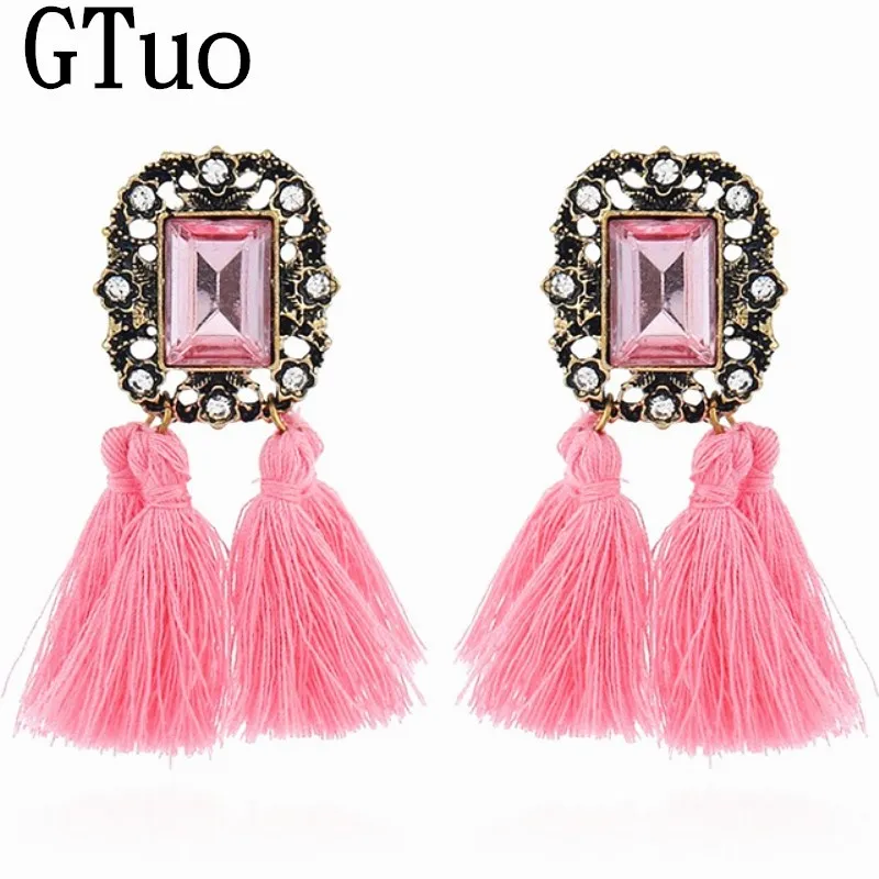 Новый Boho Oorbellen красные длинные шелковые ткани кисточкой серьги для женщин