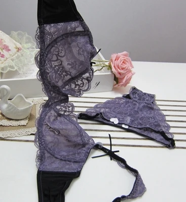 purple Женский комплект нижнего белья, сексуальный бюстгальтер, Модный Фиолетовый сексуальный кружевной бюстгальтер размера плюс мм, ультра-тонкий белый бюстгальтер большого размера и трусики - Цвет: purple