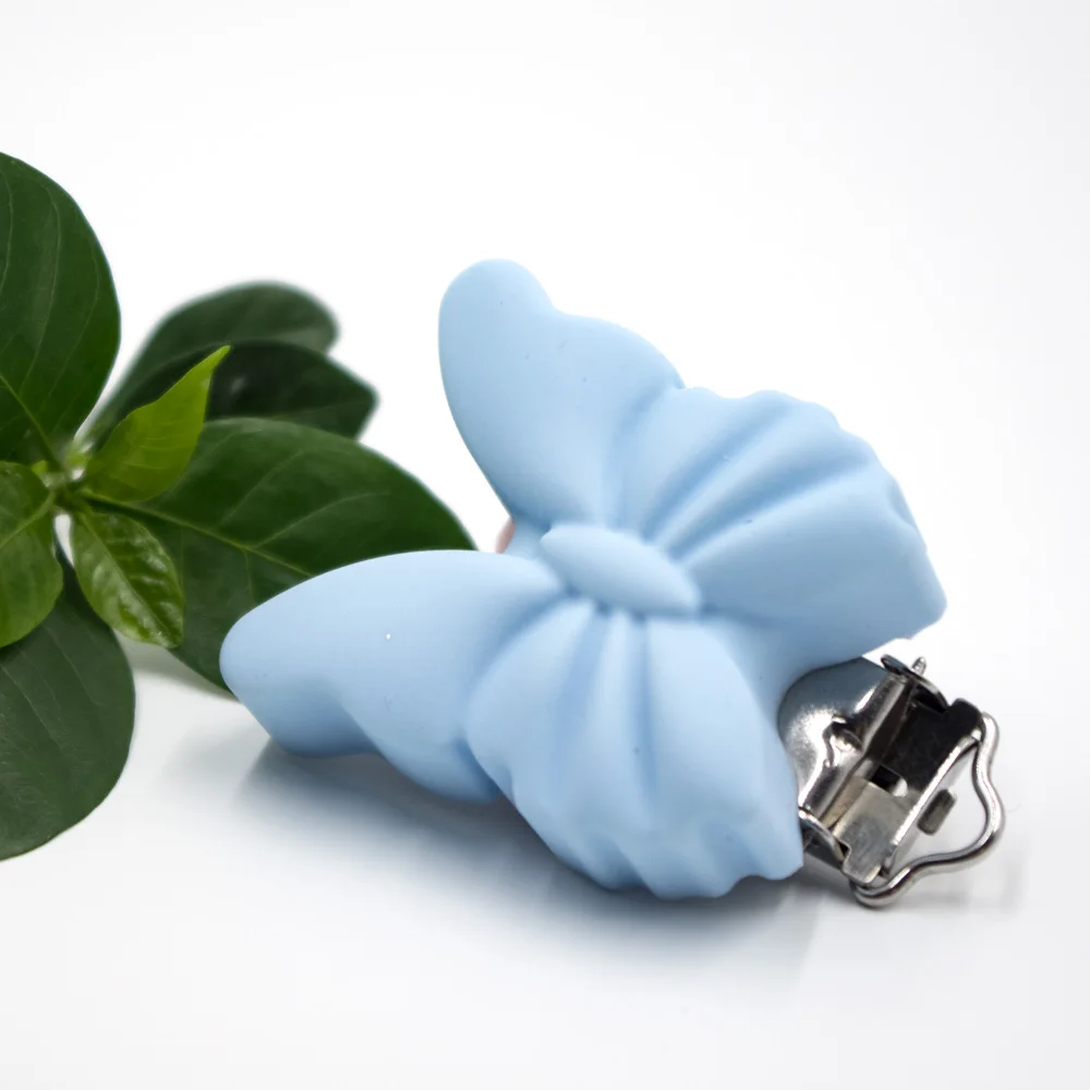 Pastel Blue 3 шт Butterly силиконовый для детей для прорезывания зубов пустышка зажим пустышка детская цепочка для прорезывателя держатель младенческой Уход игрушка BPA бесплатно Прорезыватель Mordedor - Цвет: Pastel Blue