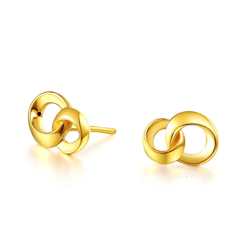 

New Arrival Pure 24K Yellow Gold Earrings Lady's Geometric Stud Earrings