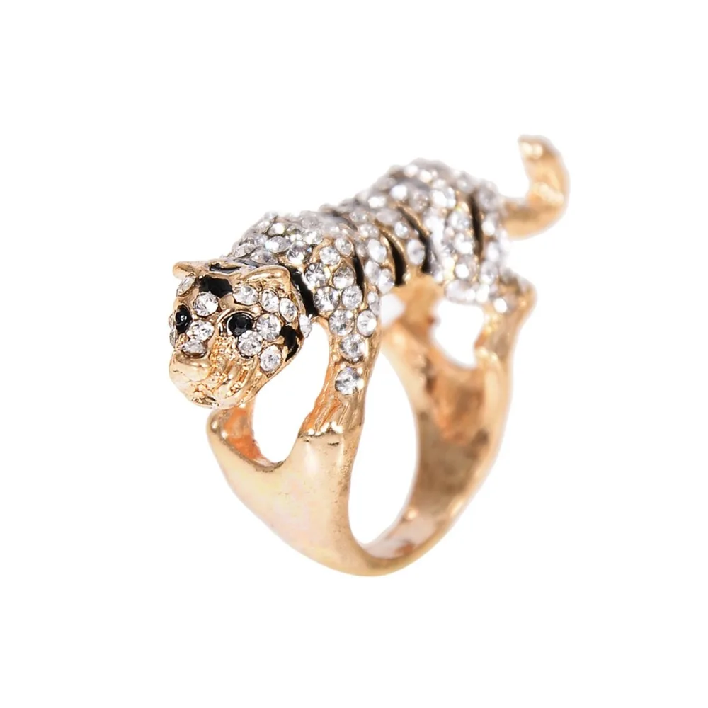 Новая мода уникальный дизайн милый тигр золотого цвета Кристалл Стразы Кольца