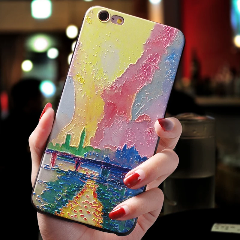 Модный чехол для телефона с масляной живописью и тиснением iPhone 11 12ProMax XS MAX XR Capa
