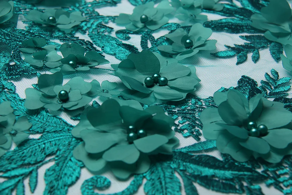 Сетка французский Кружево Ткань s высокое качество 2017 3D цветы Королевский синий