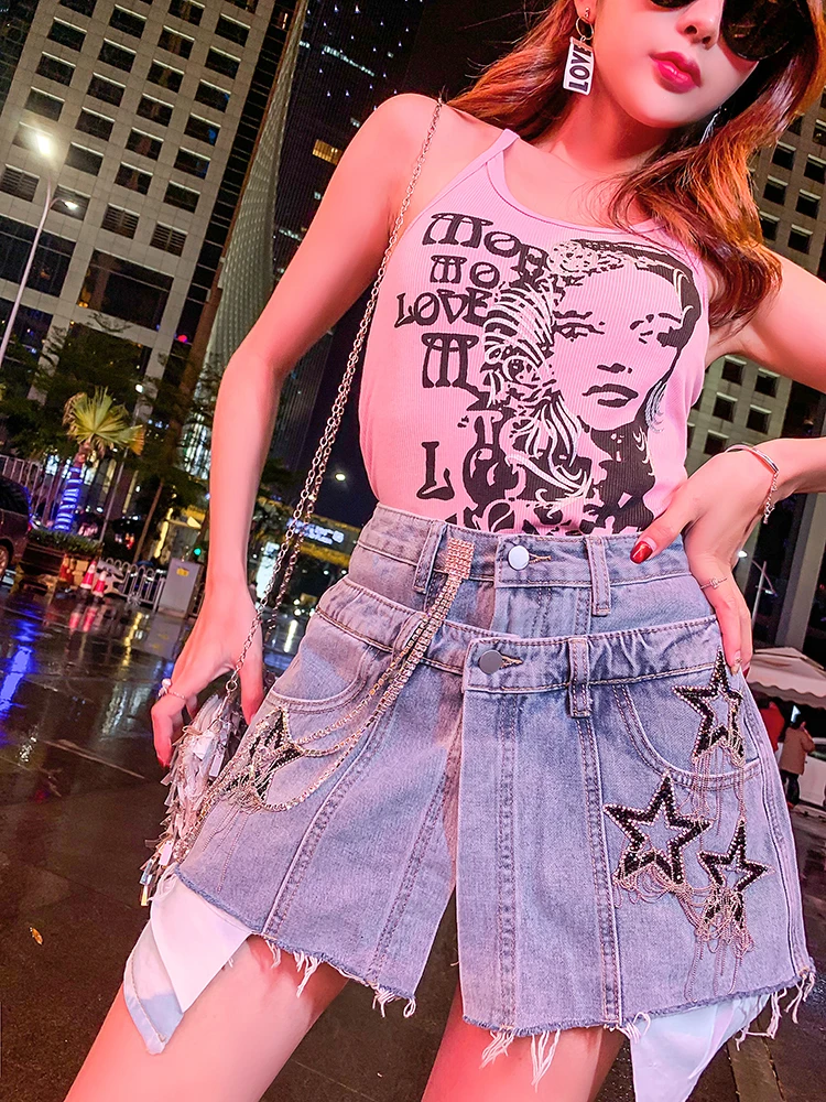 Femmes Falda Для женщин High Street линии юбка Одежда со звездочками и пайетками мини