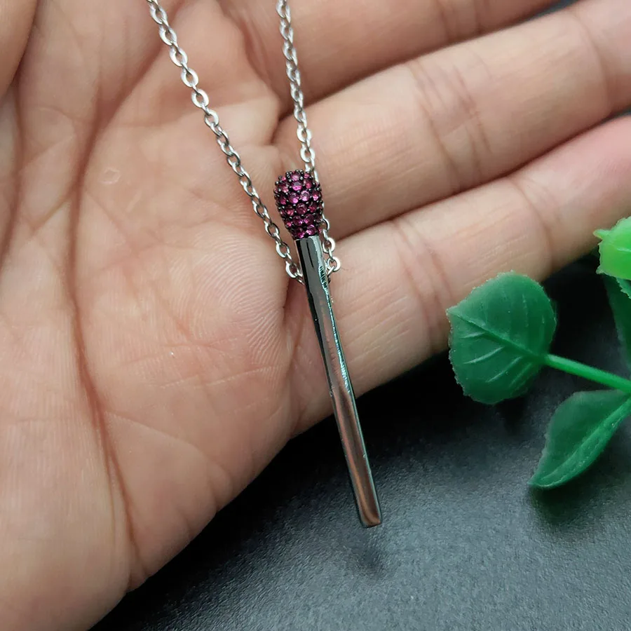 Silver Rose Red Золотые, серебряные, Matchstick, металлические подвески, черный CZ камень, установка спичек, цепочка из нержавеющей стали, ожерелье, модные женские ювелирные изделия - Окраска металла: Silver Rose Red