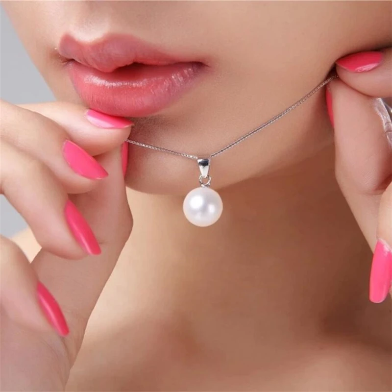 Fresh Water Pearl Necklace 925 Sterling Silver Chain Jewelry Shell Pearl WNW145