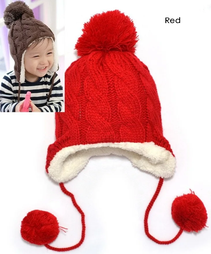 Baby Hat Children Knitted Hats Kids Winter Warm Crochet Cap Girls Boys Beanie Bomber Ear Girl Boy Ball Caps | Детская одежда и