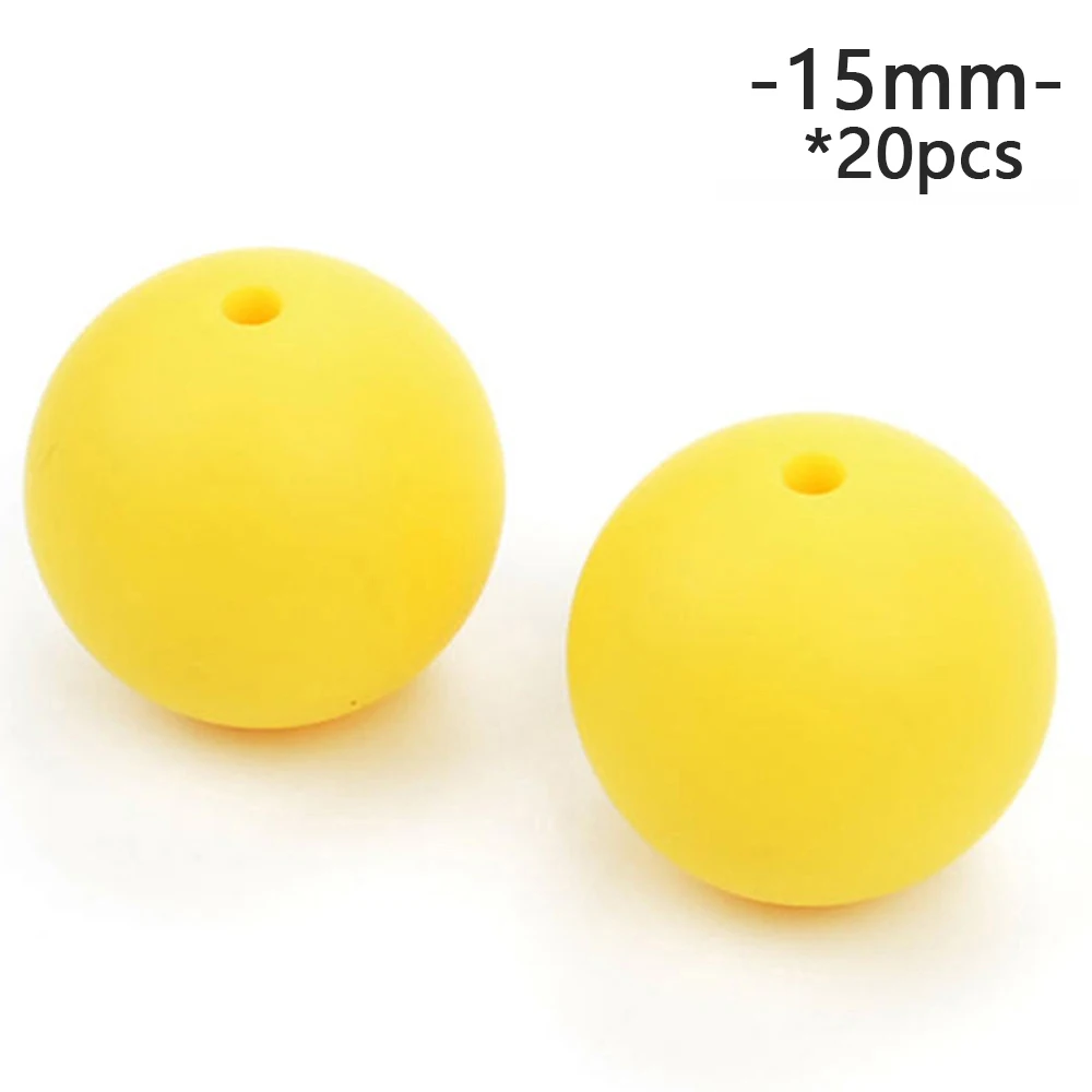 Yellow LOFCA 15mm 20pcs/lot Silicone Loose Beads Safe Teether Round Baby Teething Beads DIY Chewable Colorful Teething For Infant - Цвет: Yellow