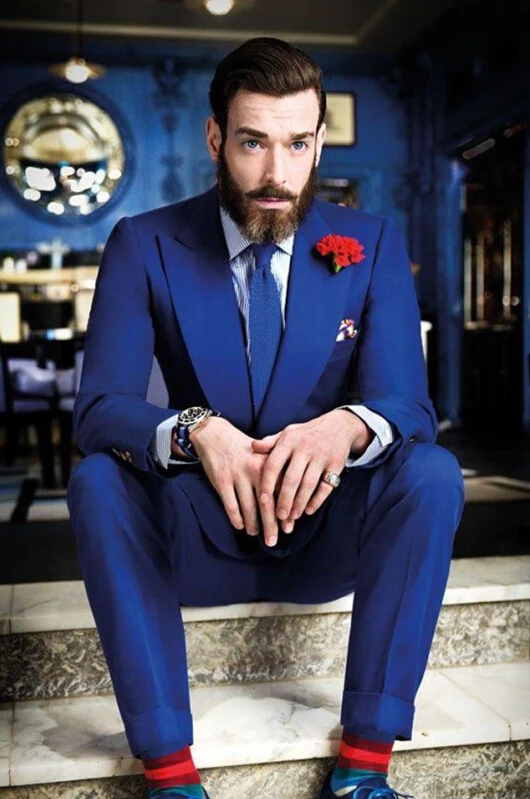 New Design Lapel Groom Tuxedos Groomsman 2016 Blue Best Man Suit Business Wedding Party Evening Suits (Jacket+Pants+Tie+Vest) | Свадьбы и