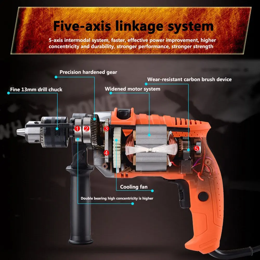 

Electric Drill Hammer Impact Drill Adjustable Speed 220v 750W Rotary 3000r/min Household Pistol Drill Multi-function Power Tools