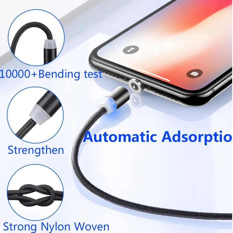 Магнитный зарядный кабель AIXTON 1 м Micro USB для iPhone XR XS Max X Type-C светодиодный провод |