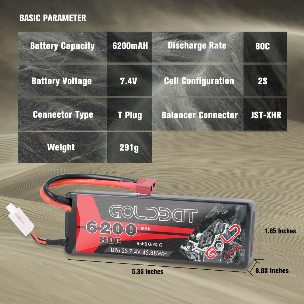 Аккумулятор GOLDBAT Lipo 6200 мАч 7 4 В для радиоуправляемого автомобиля 80C с разъемом Deans