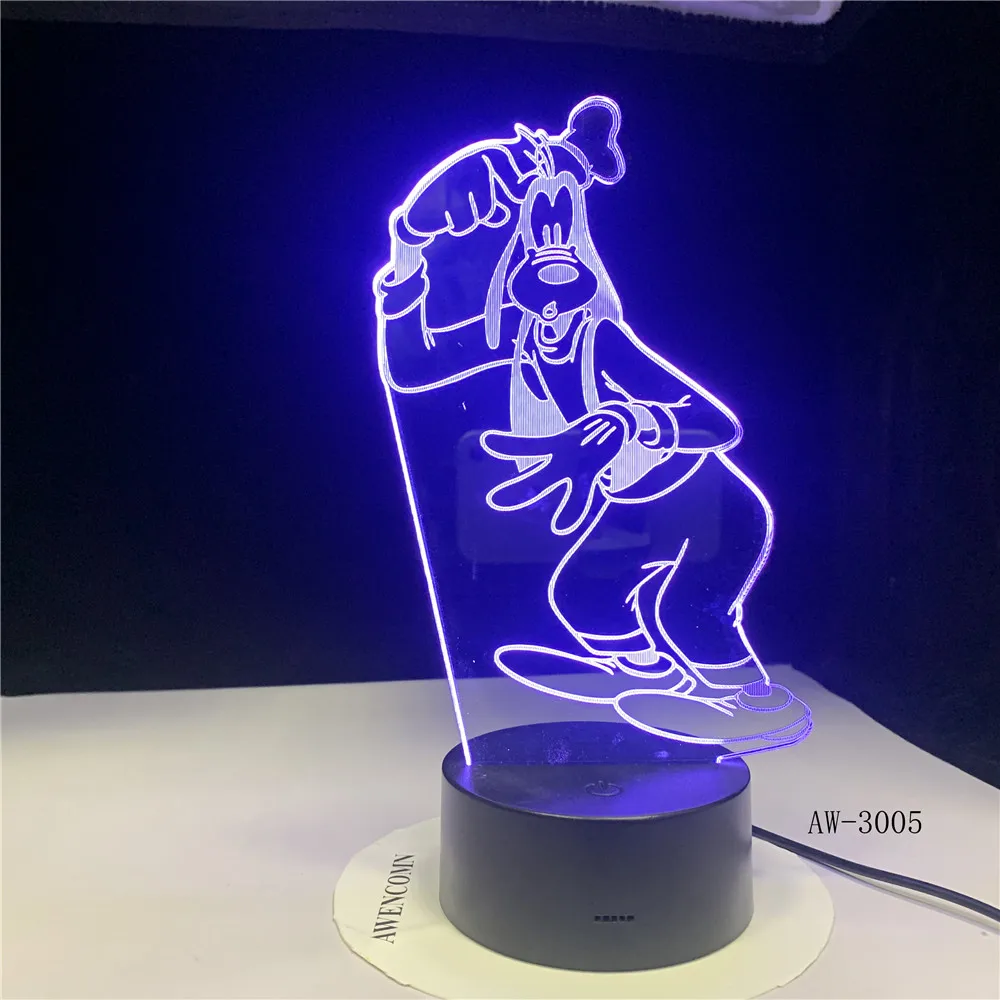 Goofy Pluto Dog Новинка 7 цветов 3D СВЕТОДИОДНЫЙ Ночник настольный светильник домашний