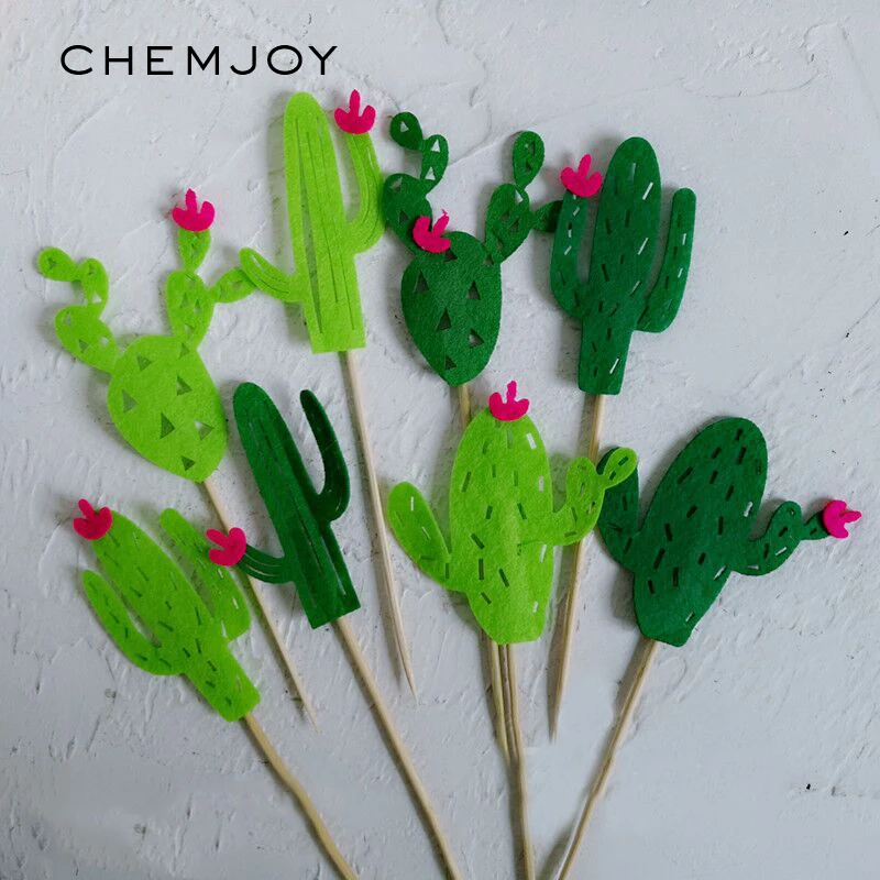 Set of 8 non-woven Зеленый Кактус кекс summer Летний стиль Гавайский для именинного пирога топперы тропические украшения для вечеринки, дня рождения для взрослых - Цвет: Set of 8 non-woven