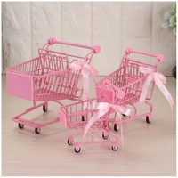 ins girl pink iron shopping cart mini collection basket trolley home table top cosmetics jewelry collection basket