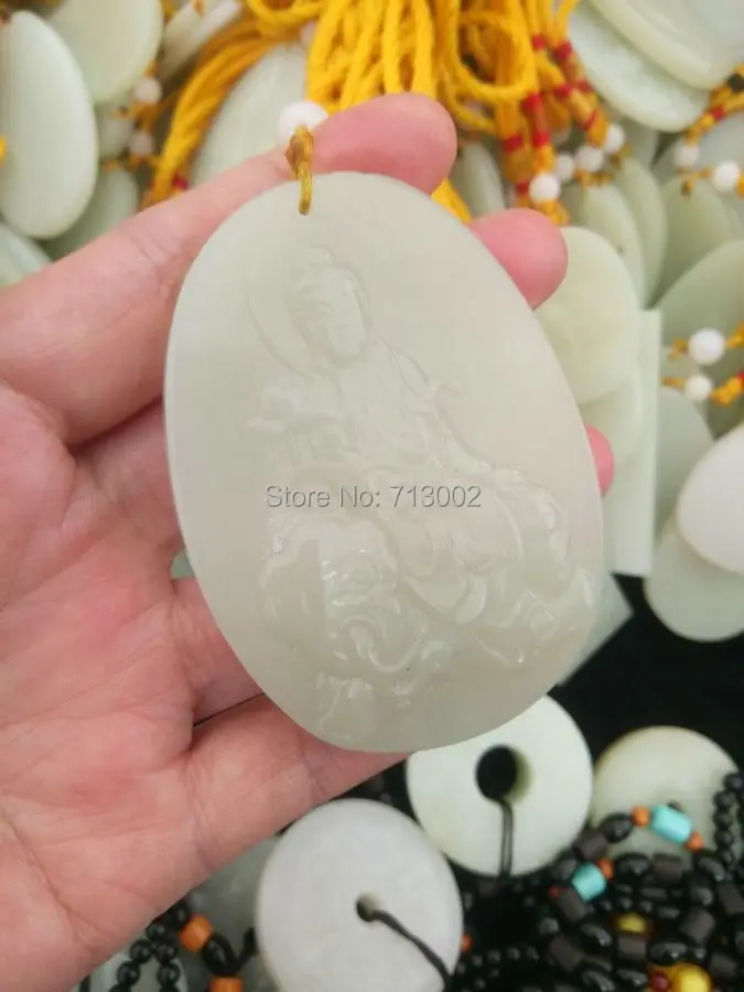 Натуральный Молочный нефритовый амулет Будда талисман ручная работа Carven Guanyin Sit on