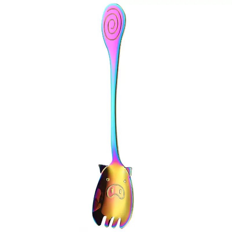 color fork Vacclo мультяшная детская ложка Милая свинья из нержавеющей стали столовые приборы Япония и Южная Корея креативная портативная ложка для десерта, кофе - Цвет: color fork